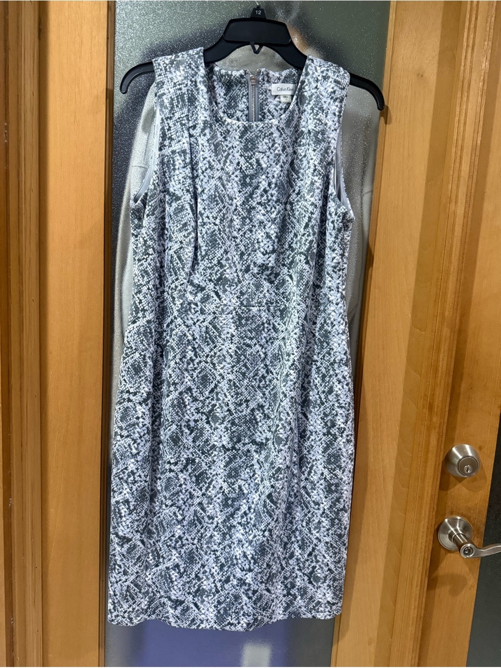 Calvin Klein Sleeveless Gray Black White Snake-Print Sheath Dress - Size 12